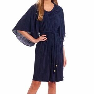 NWT Michael Michael Kors navy pleated rope-belt mini dress with draped sleeve M